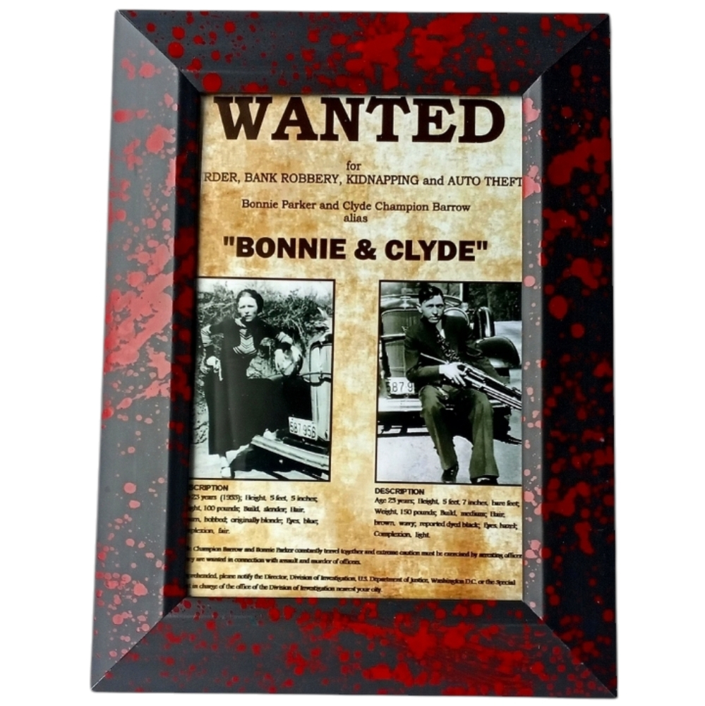 Bonnie & Clyde Vintage Mugshot Serial Killers Retro Wanted Poster Fun Framed